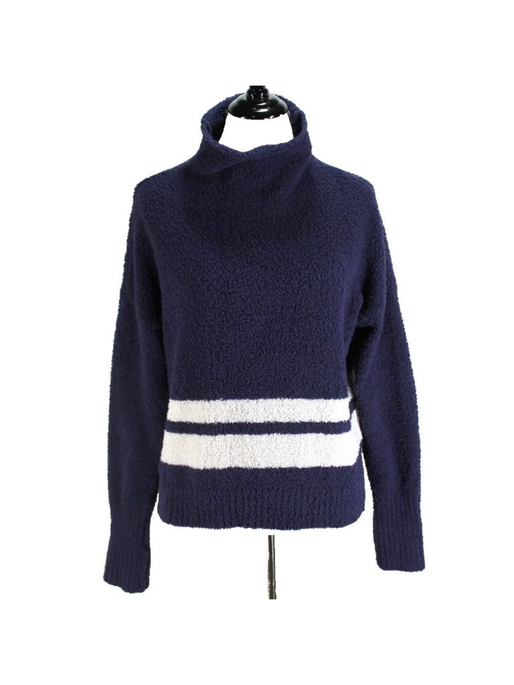 Ugg Mock Neck Sweater Womens Size M Blue White Stripe Pullover Plush Soft Boxy
